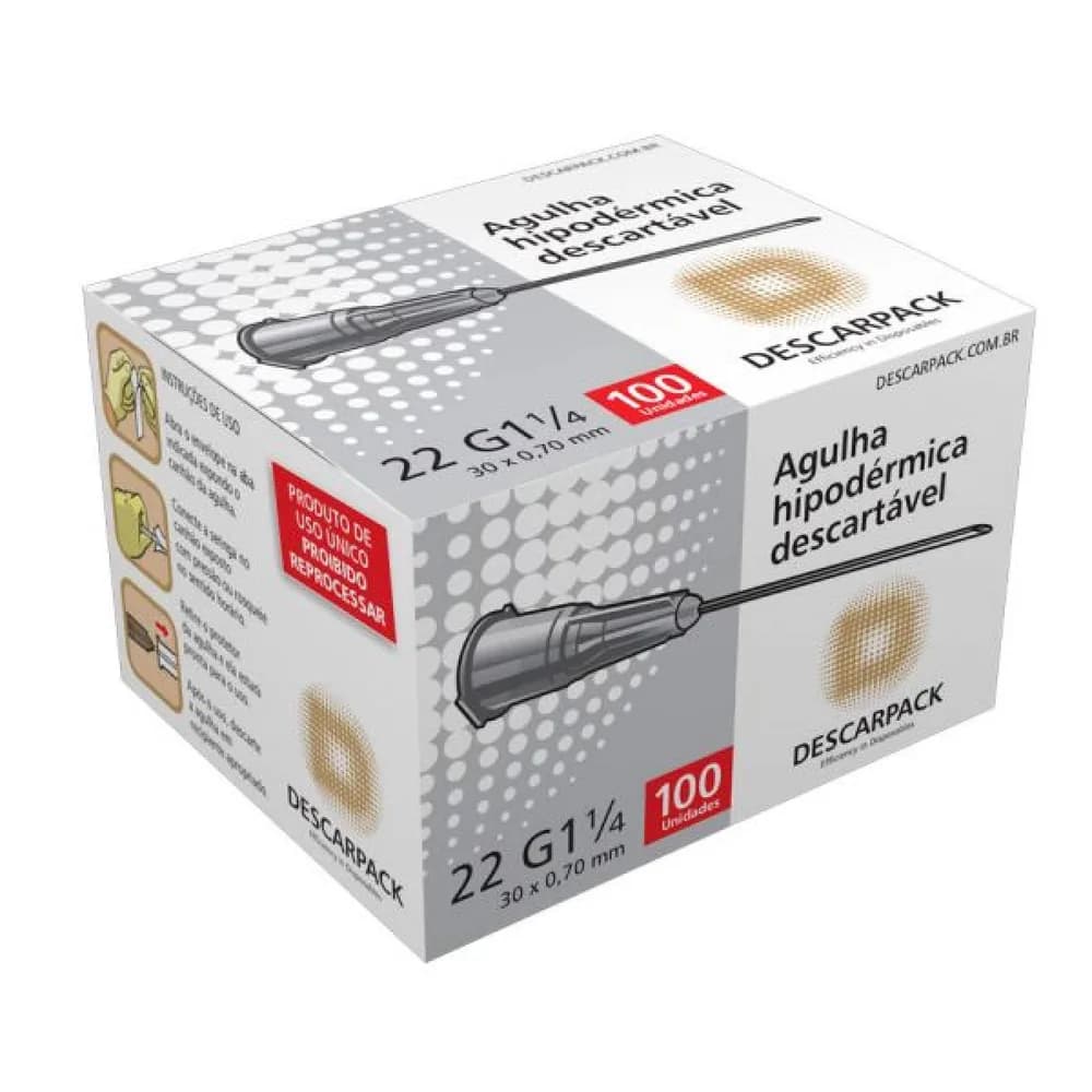 Agulha Hipodérmica Descartável 30 x 07 22G