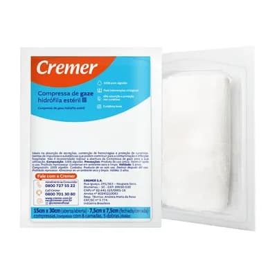 COMPRESSA DE GAZE ESTÉRIL 11 FIOS 7,5X7,5CM C/5UN CREMER