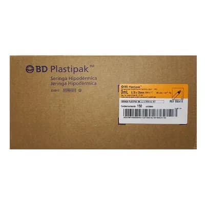 Seringa Descartável (Veterinária) 3ml Luer Lock Com Agulha 25x7 150 unidades - BD