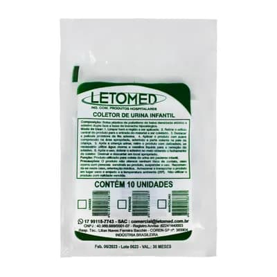 COLETOR DE URINA INFANTIL UNISSEX INCOLOR 100ML 10UN LETOMED