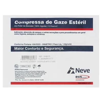 COMPRESSA DE GAZE 13 FIOS ESTÉRIL10X10 CROCHÊ C/10UN NEVE