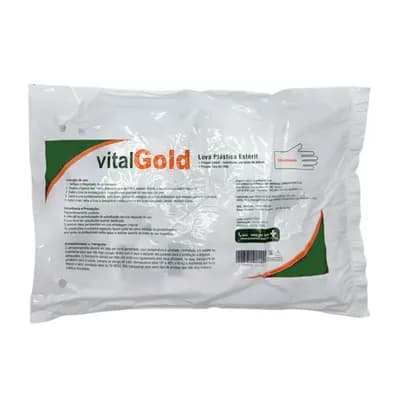 LUVA PLÁSTICA ESTÉRIL DE TOQUE TAMANHO ÚNICO EMBALAGEM INDIVIDUAL 100UN VITALGOLD