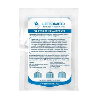 COLETOR DE URINA INFANTIL FEMININO 100ML 10UN LETOMED
