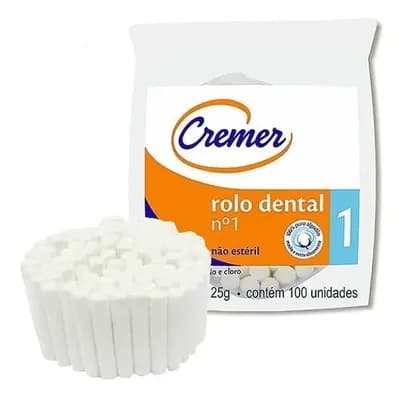 ROLO DENTAL 1 100% ALGODÃO 25GR C/ 100 UN CREMER