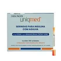 Seringa para Insulina 0,5ml com Agulha 6x0,25mm 31G - Uniqmed