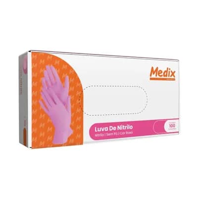 Luva Nitrílica Rosa sem pó com 100 Unidades - Medix