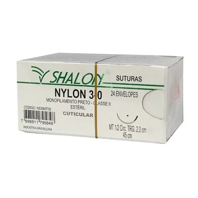 FIO SUTURA NYLON PRETO CUTICULAR TAM 3-0 45CM C/24UN SHALON
