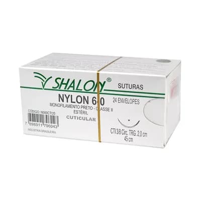 FIO SUTURA NYLON PRETO CUTICULAR TAM 6-0 45CM C/24UN SHALON
