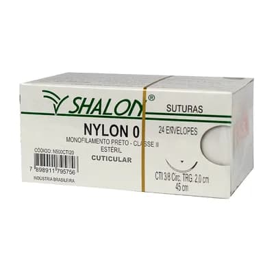 FIO SUTURA NYLON PRETO CUTICULAR TAM 0 45CM C/24UN SHALON