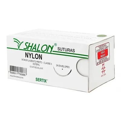 Fio de Sutura Nylon Preto 2-0 (Com Agulha) 24 Unidades - Shalon