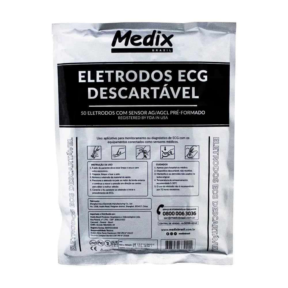 ELETRODO ECG ADULTO C/ SENSOR DE PRATA C/50UN MEDIX