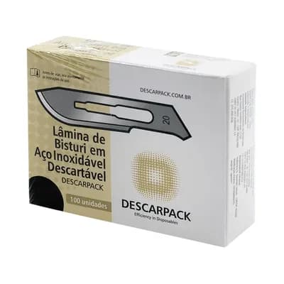 LÂMINA DE BISTURI AÇO INOXIDÁVEL DESCARTÁVEL 100UN DESCARPACK