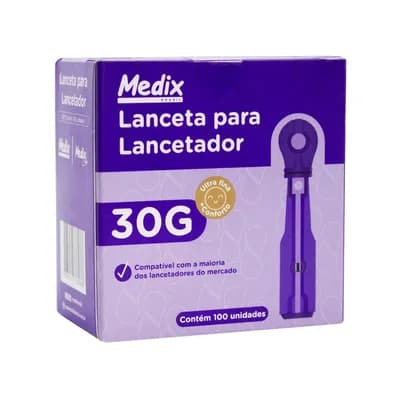LANCETA PARA LANCETADOR E TESTE DE GLICEMIA 100UN MEDIX