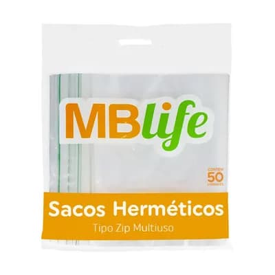 SACO PLÁSTICO COM FECHO TIPO ZIP MULTIUSO 50UN MBLIFE