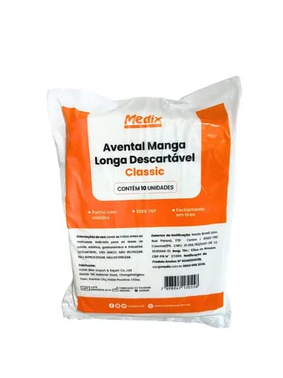 Avental Descartável TNT Manga Longa 10 Unidades - Medix