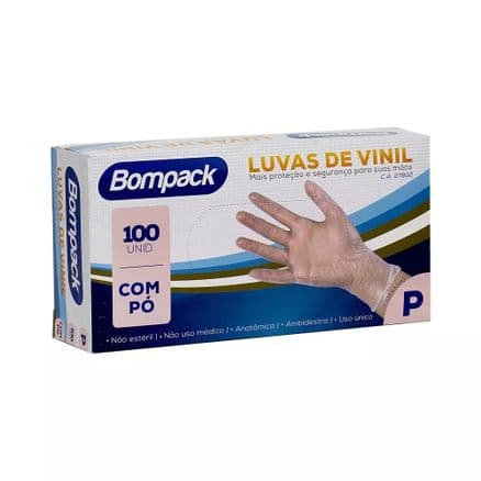 Luvas de Vinil Bompack Com Pó Tamanho P 100 unidades - Portal do Médico