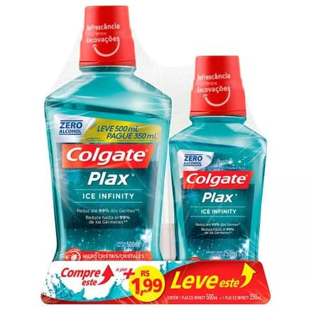 Enxaguante Bucal Colgate Plax Ice Infinity 500ml + 1,99 Leve Enxaguante Bucal Plax Ice Infinity 250ml