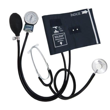 Esfigmomanometro Aneróide 0-300 mmHg Fecho Metal + Estetoscópio Solidor