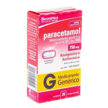 Paracetamol 750mg 20 comprimidos Generico Biosintética - Portal do Médico