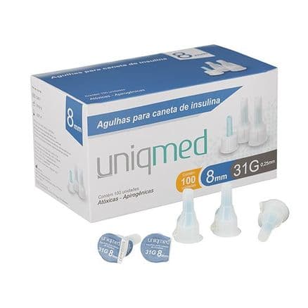 Agulha para Caneta de Insulina Uniqmed 31G 8mm com 100 Unidades