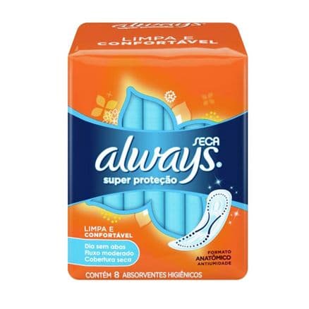 Absorvente Always Super Proteção Cobertura Seca Sem Abas 8 Unidades