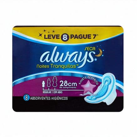 Absorvente Always Noites Tranquilas Cobertura Seca Abas Leve 8 Pague 7 Unidades