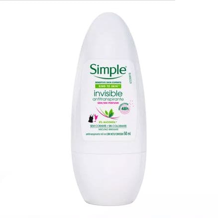 Desodorante Roll-On Simple Invisible Antitranspirante Sem Perfume 50ml