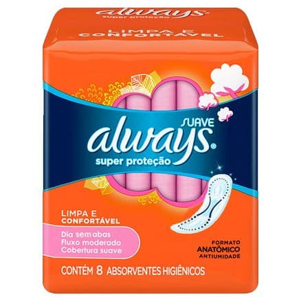 Absorvente Always Super Proteção Cobertura Suave Sem Abas 8 Unidades
