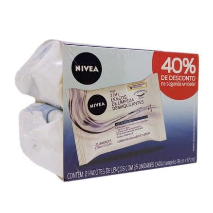 Lenços de Limpeza Demaquilantes 3 em 1 Nivea Ação Refrescante 2 Embalagens de 25 Unidades cada + 40% Desconto na 2ª Unidade - Portal do Médico