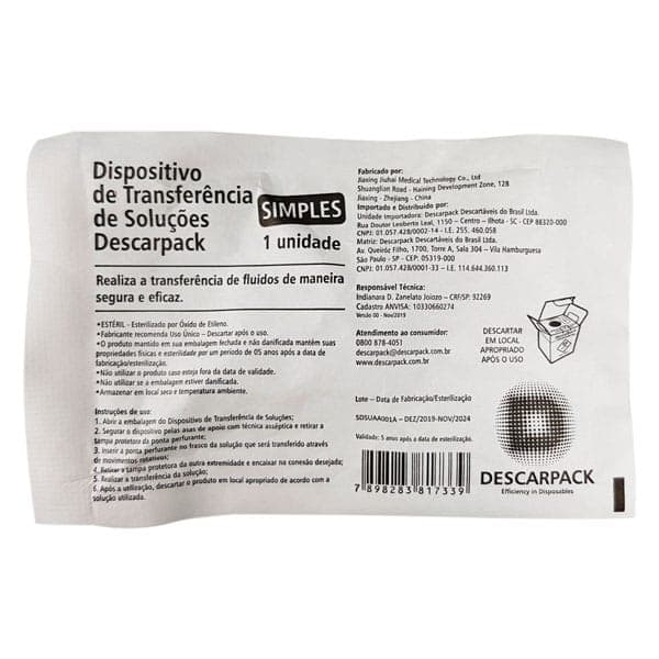 DISPOSITIVO P/ TRANSFUSAO SOL SIMPLES – DESCARPACK