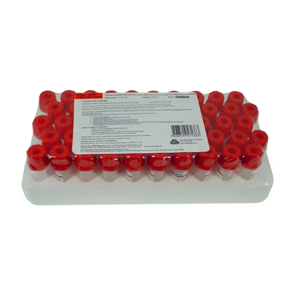 MICROTUBO COLETA SANGUE COMATIVADOR DE COÁGULO 0,5ML 50UN CRALPLAST