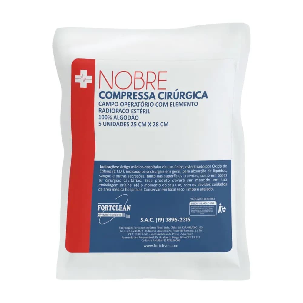 COMPRESSA CIRÚRGICA CAMPO OPERATÓRIO RADIOPACO EMBALAGEM SIMPLES 5UN NOBRE FORTCLEAN