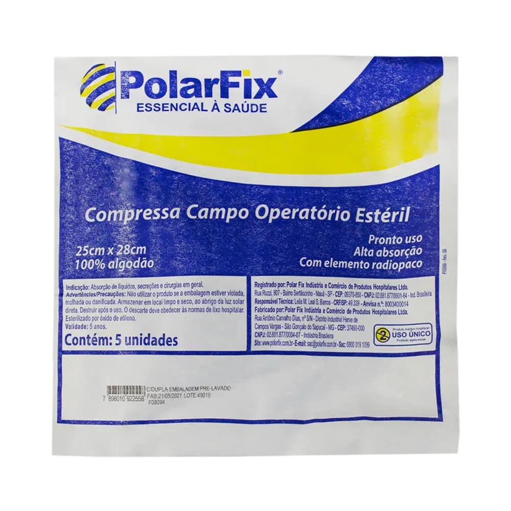 COMPRESSA CAMPO OPERATÓRIO ESTÉRIL 25X28CM C/5 UN POLARFIX