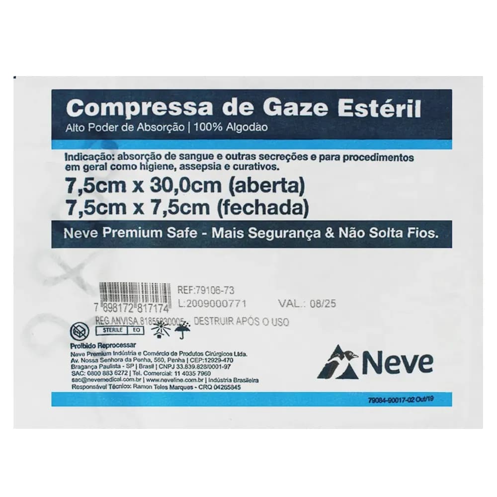 COMPRESSA DE GAZE 13F SAFE EST 7,5X7,5 CROCHÊ C/10UN NEVE