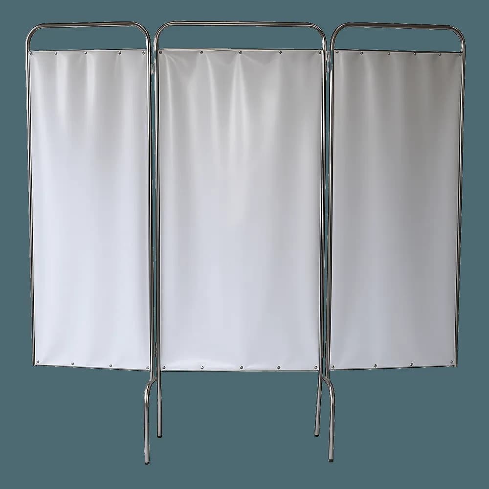 Biombo Triplo Hospitalar Inox com Lona Plástica - Forçamédica
