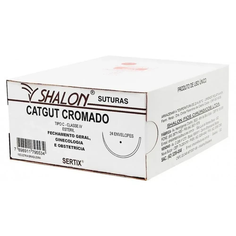 Catgut Cromado 1 (Com agulha) 24 Unidades - Shalon