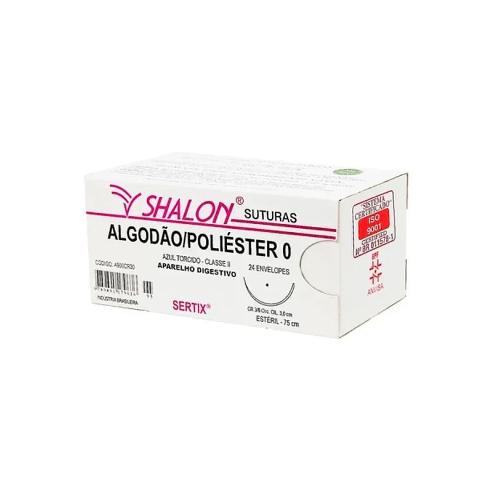 Fio de Sutura Algodão Azul 3-0 sem Agulha 45cm 24 Unidades - Shalon