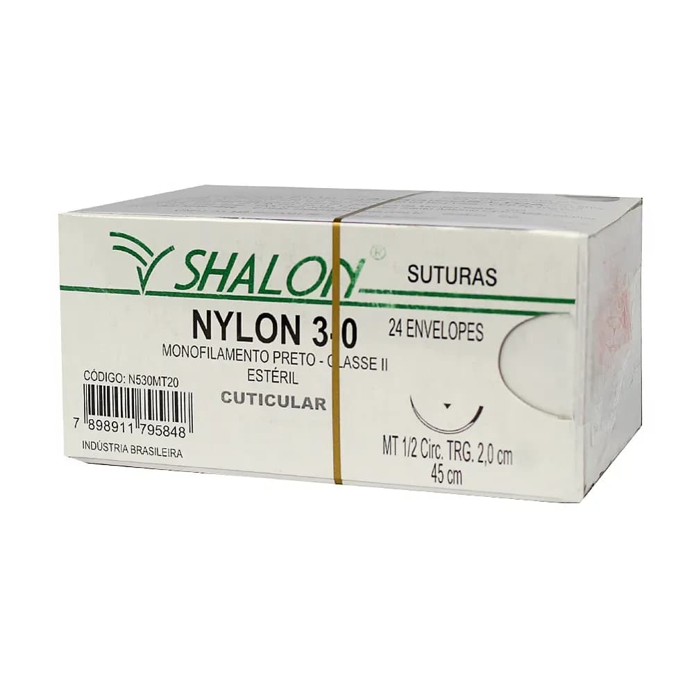 FIO SUTURA NYLON PRETO CUTICULAR TAM 3-0 45CM C/24UN SHALON