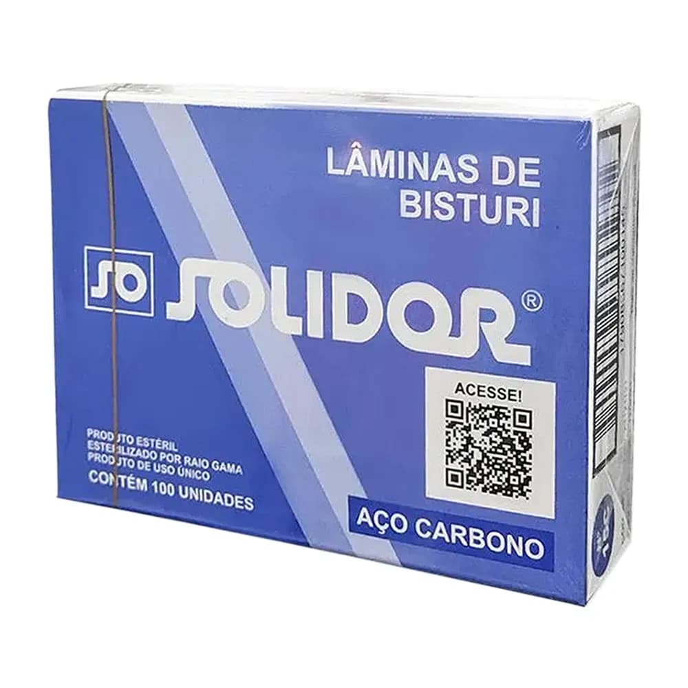 LÂMINA DE BISTURI EM AÇO CARBONO COM 100 UNIDADES SOLIDOR