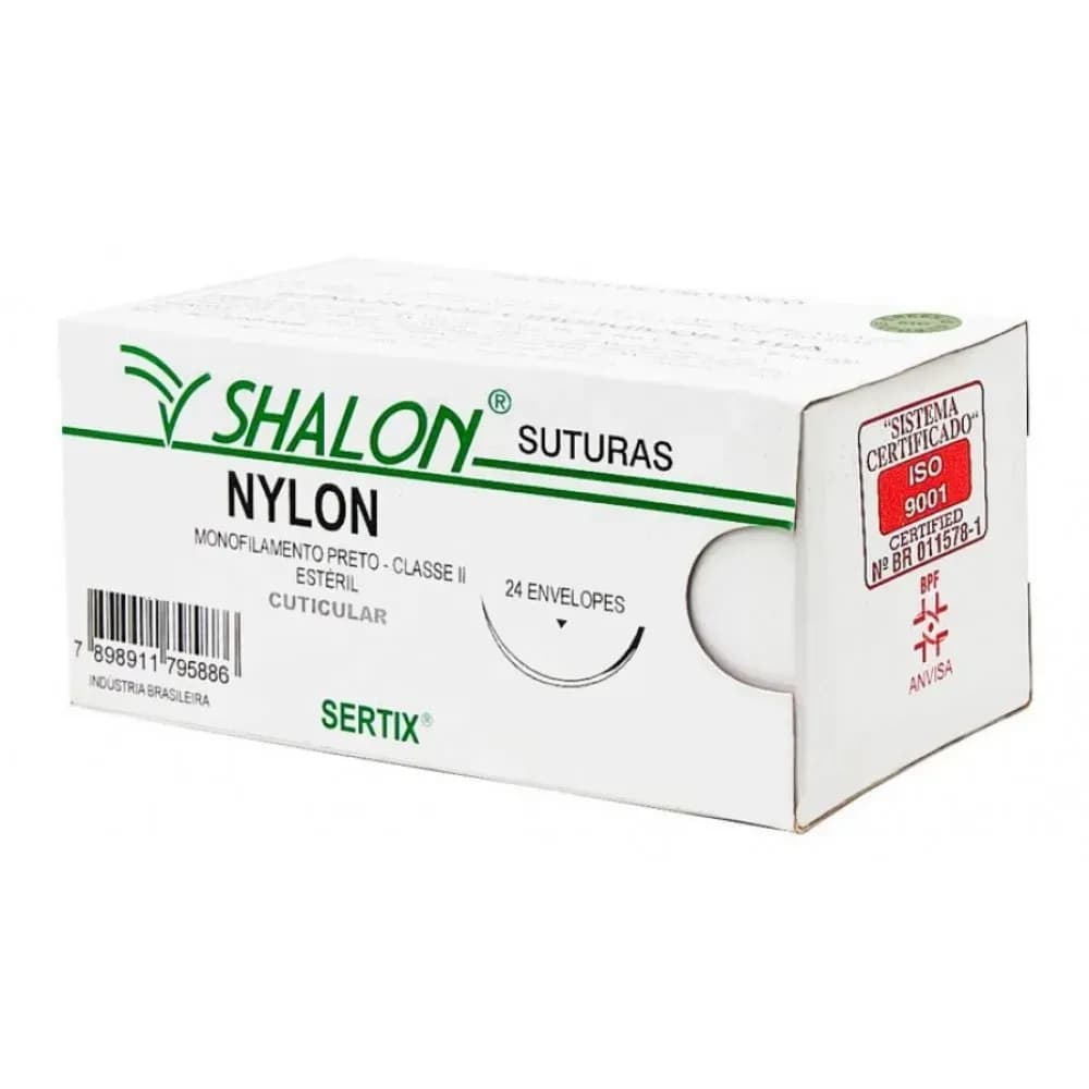 Fio de Sutura Nylon Preto 4-0 (Com Agulha) 24 Unidades - Shalon