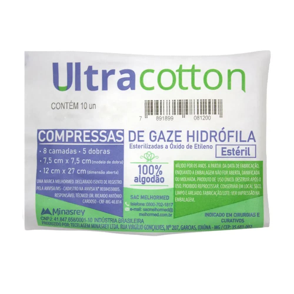 COMPRESSA DE GAZE HIDRÓFILA ESTÉRIL 10UN ULTRACOTTON