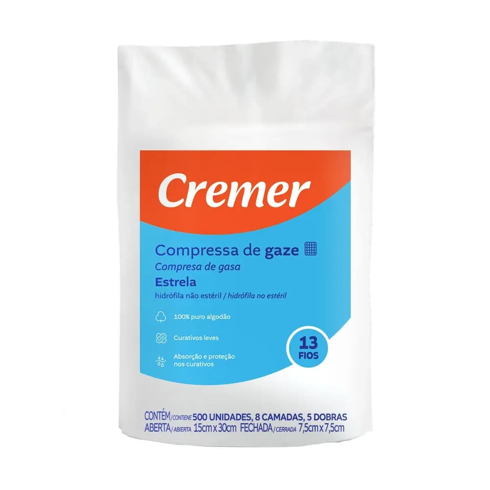 COMPRESSA GAZE ESTRELA 13 FIOS 500UN NÃO ESTÉRIL CREMER