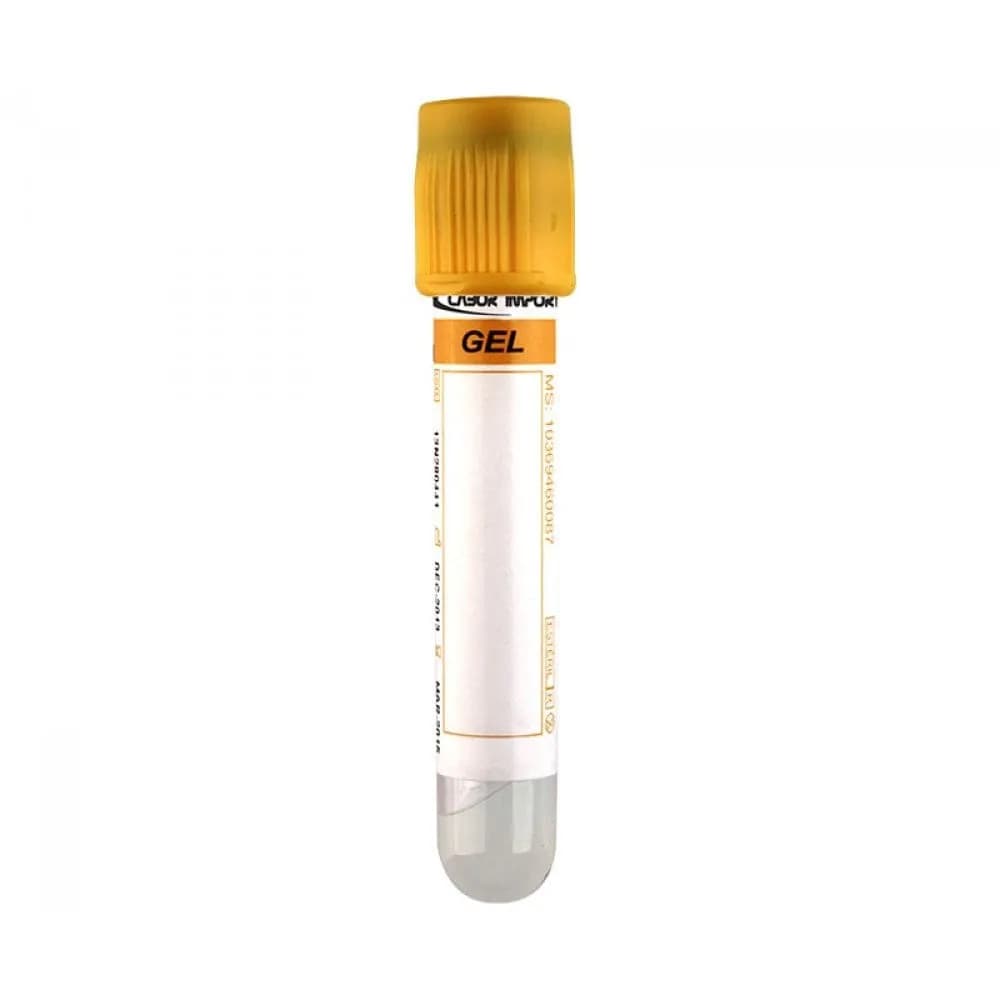 Tubo a Vácuo Para Coleta de Sangue com Gel Separador 5 ml 100 Unidades (Tampa Amarela)