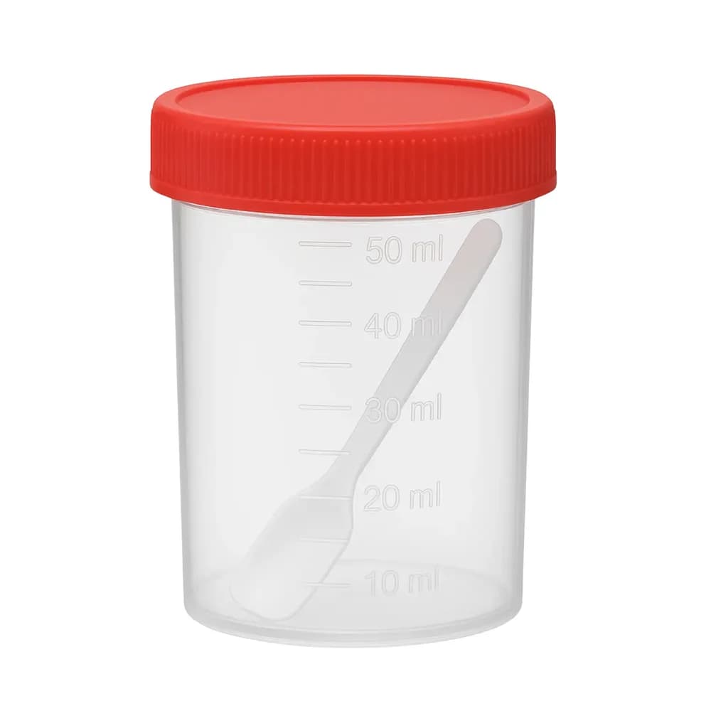 Coletor Universal Estéril 50ML Cristal Tampa Vermelha com Pá 100UN - 07
