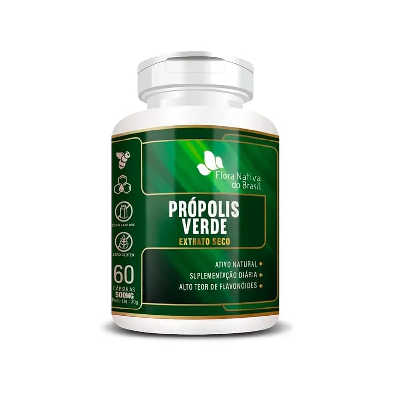 Propolis Verde, Extrato Seco de 500mg da Flora Nativa do Brasil - 60 Cápsulas