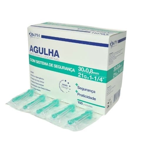 Agulha Descartável com Sistema de Segurança 30 X 0,8 mm com 100 Unid