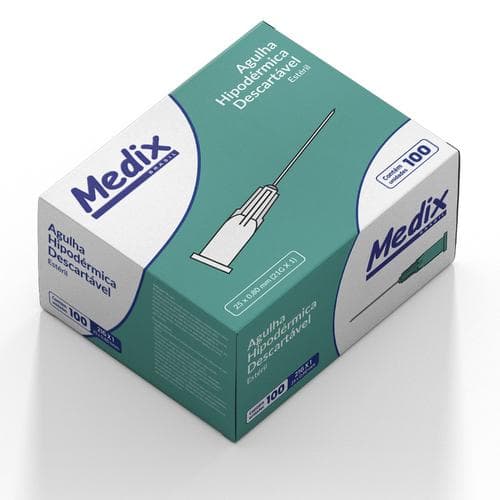 Agulha Descartável Hipodérmica 25X0,80mm com 100 Unidades Medix