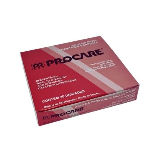 Agulha para Anestesia Espinhal Raquidiana Ponta Quincke 25g X 3 1/2 Caixa 25 Unidades - Procare
