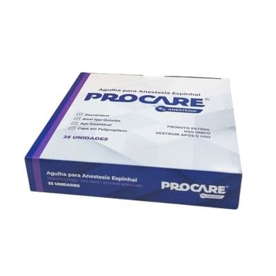 Agulha para Anestesia Espinhal Raquidiana Ponta Quincke 26g X 3 1/2 Caixa 25 Unidades Procare