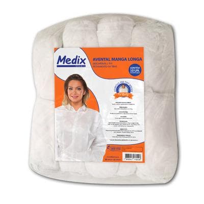Avental Branco Manga Longa 16gr - 10 Unidades - Medix